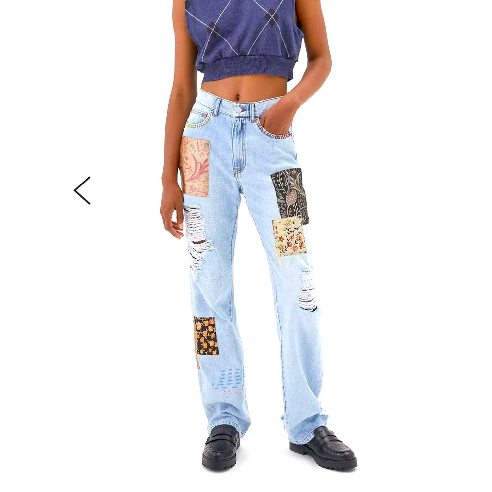 BDG UO Cowboy Jean in Printed Patchwork Stiff Straight Denim 100% Cotton